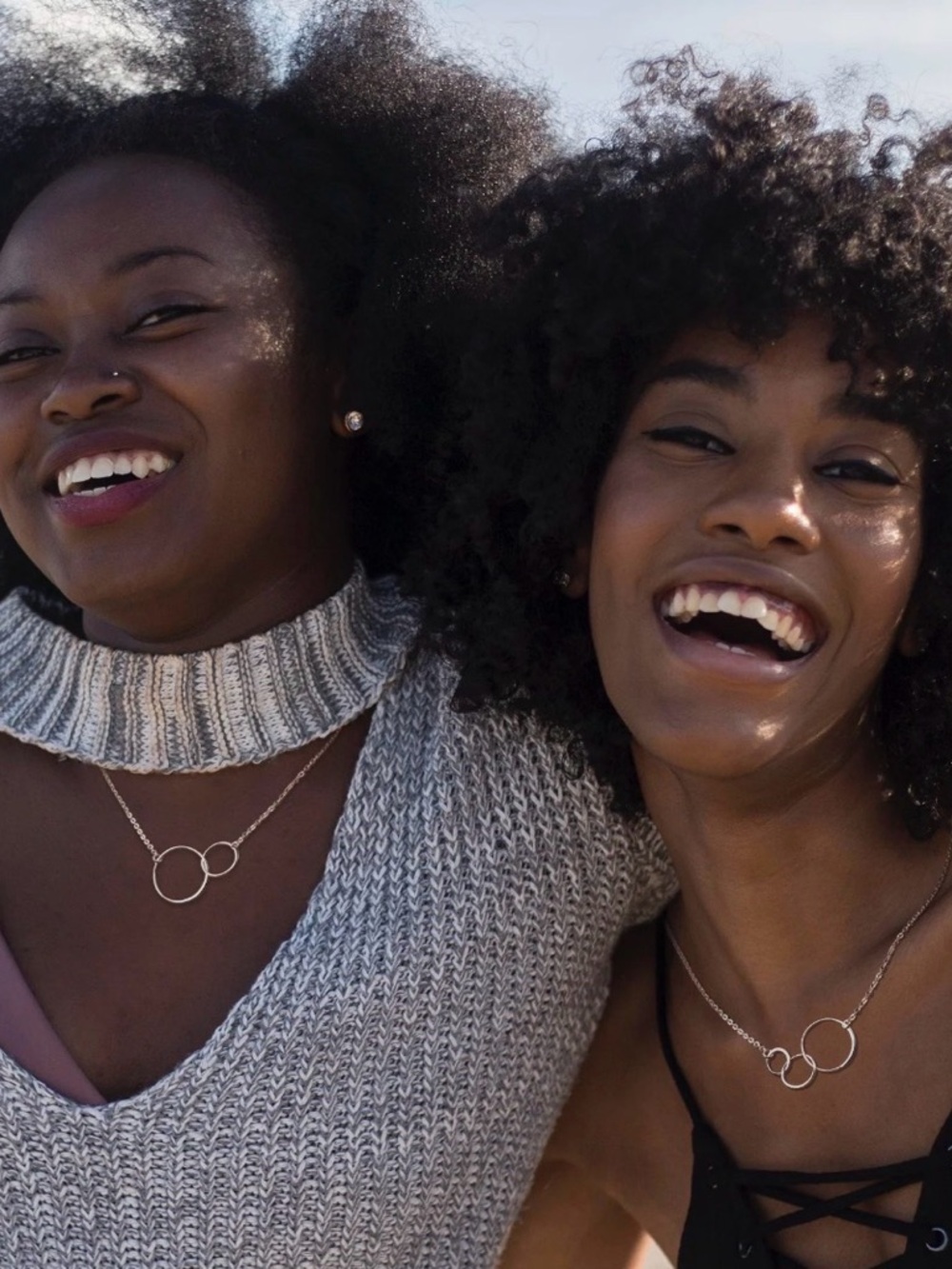 925 Sterling Silver Mother Daughter 2 Generation Interlocking Circles Necklace